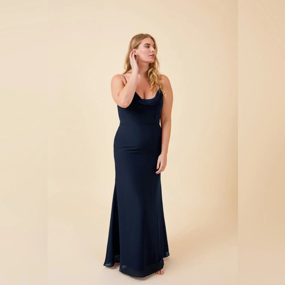Vow'd Navy Blue Drape Front Paris Maxi Bridesmaid Formal Dress Gown Size 2 - Picture 1 of 9